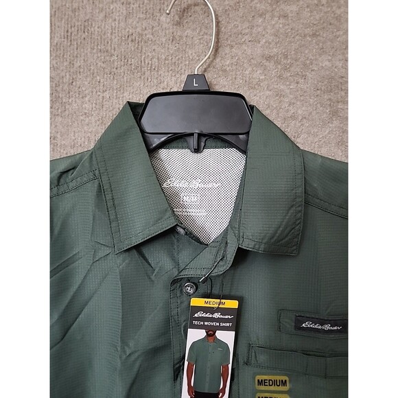 Eddie Bauer Woven Tech Shirt Mens M Green Outdoor Vented Lightweight Camping NEW - Picture 4 of 12